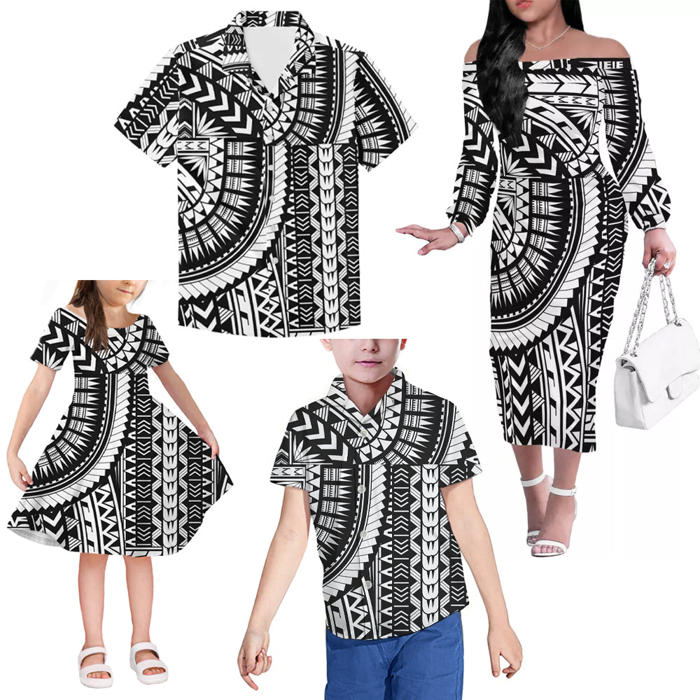 Polynesian Tribal Black Pattern Matching Outfit For Family Tropical Dress Hawaiian Shirt Family Members