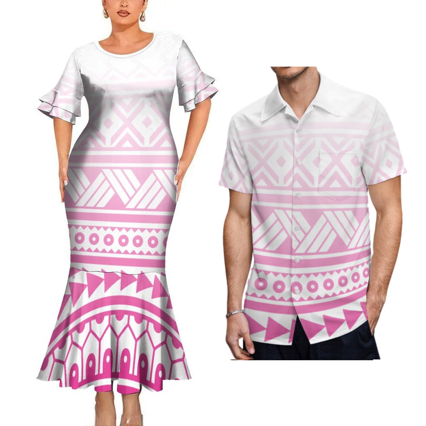 Polynesian Tribal Mermaid Bodycon Dresses and Shirt Island Vibe White Matching Outfit
