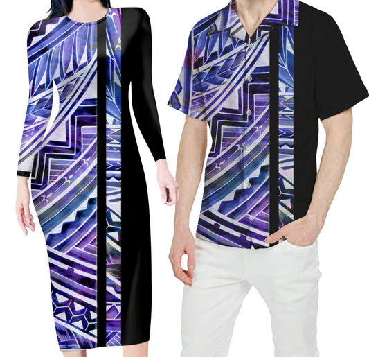 Hawaii Matching Outfit For Couples Polynesian Tribal Bodycon Dress And Hawaii Shirt