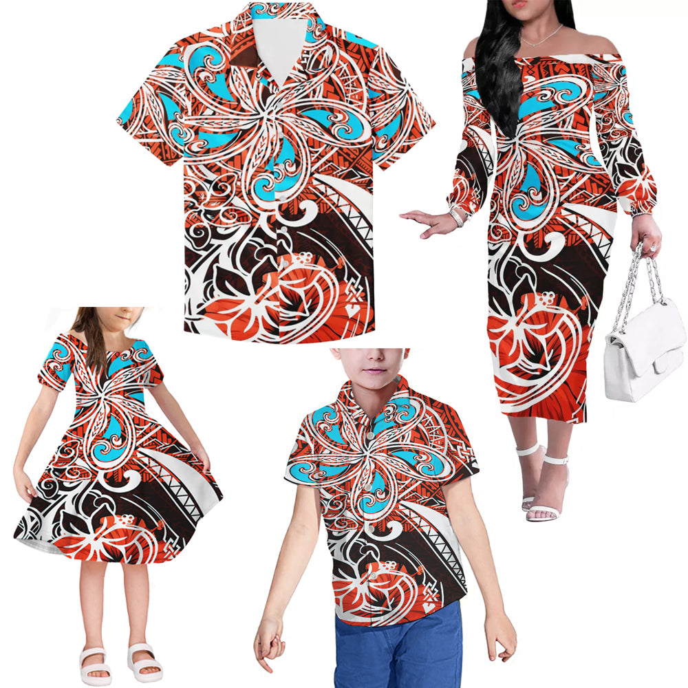 Polynesian Tribal Flowers Colorful Pattern Matching Outfit For Family Tropical Dress Hawaiian Shirt Family Members