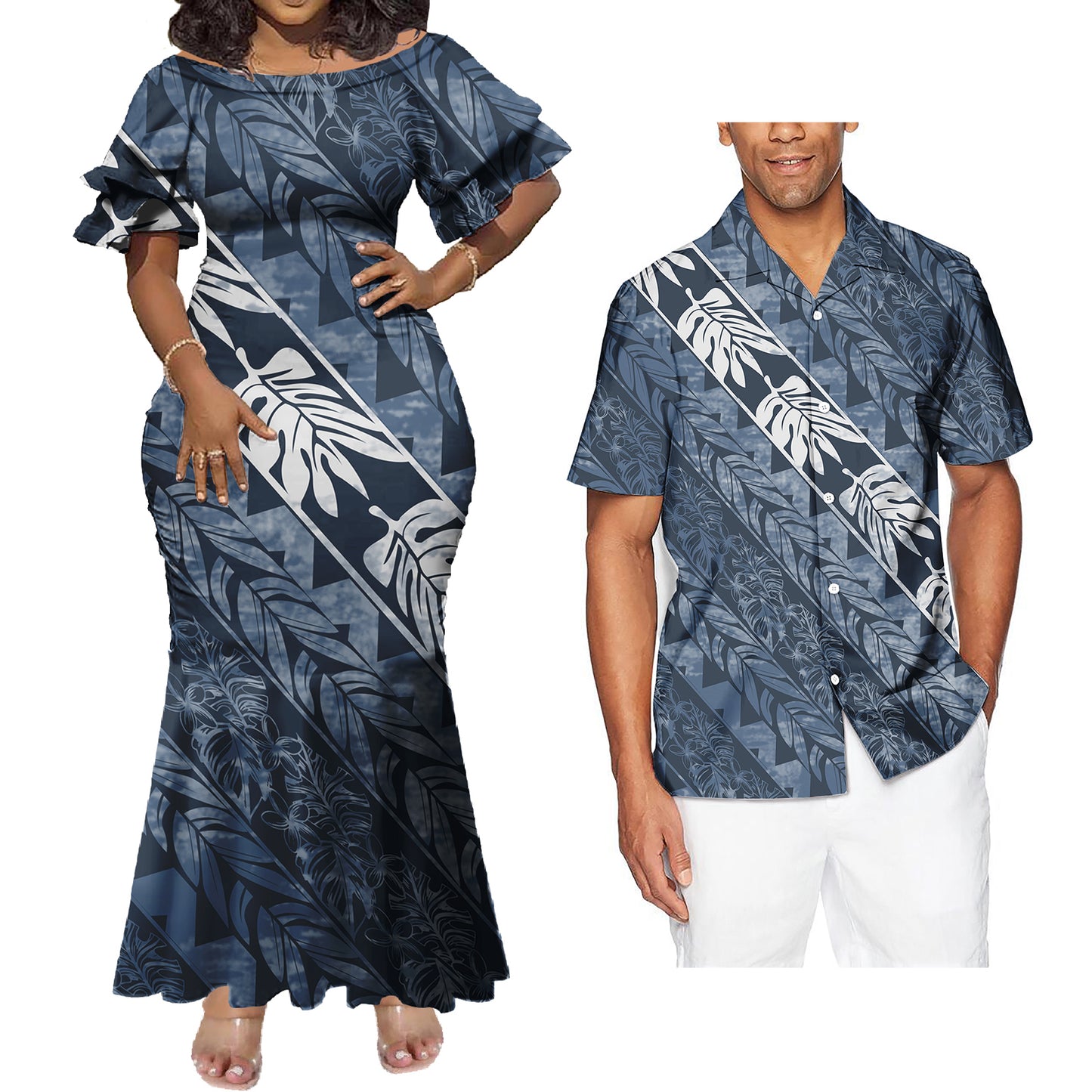 Mermaid Bodycon Dresses and Hawaiian Shirt Polynesian Tropical Pattern Matching Outfit