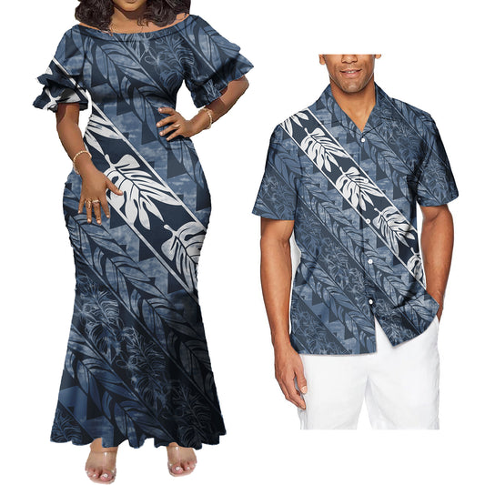 Mermaid Bodycon Dresses and Hawaiian Shirt Polynesian Tropical Pattern Matching Outfit