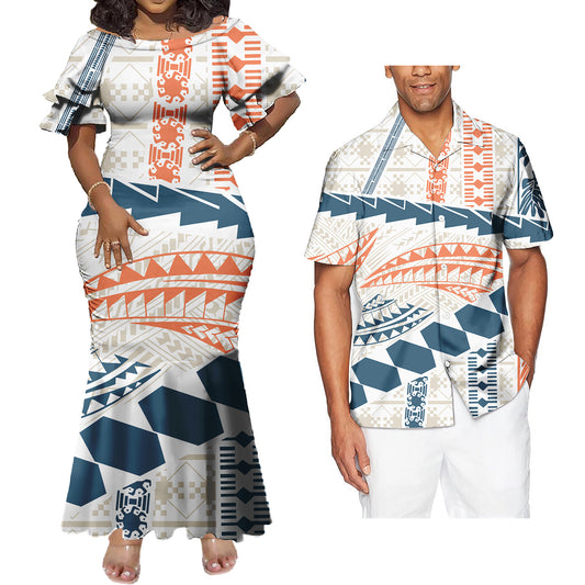 Mermaid Bodycon Dresses and Hawaiian Shirt Geometric Pattern Matching Outfit