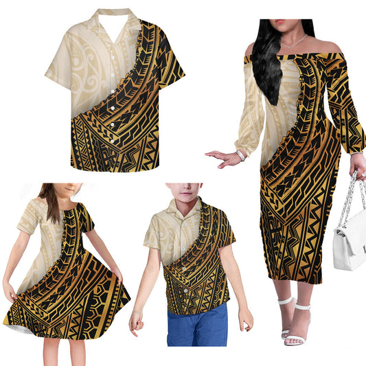 Polynesian Tribal Pattern Matching Outfit For Family Island Dress Hawaiian Shirt For Her Him