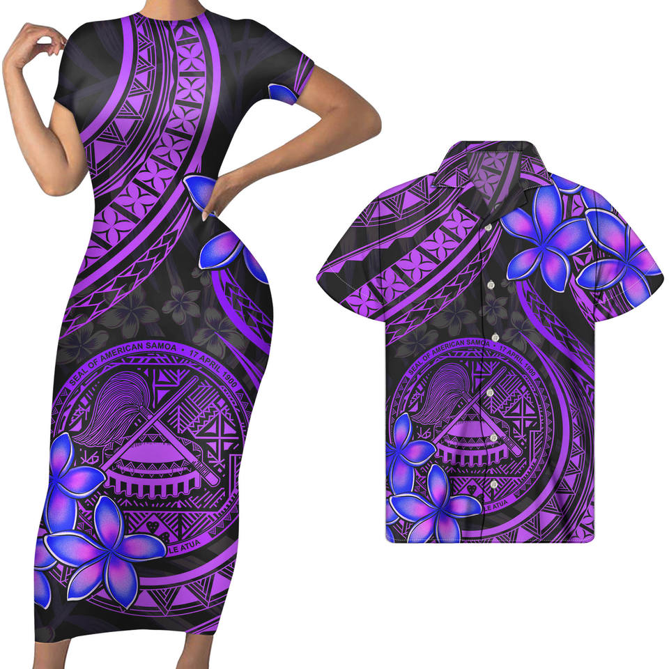 Polynesian Matching Outfit For Couples Hawaii Plumeria Polynesian Tribal American Samoa Red Bodycon Dress And Hawaii Shirt