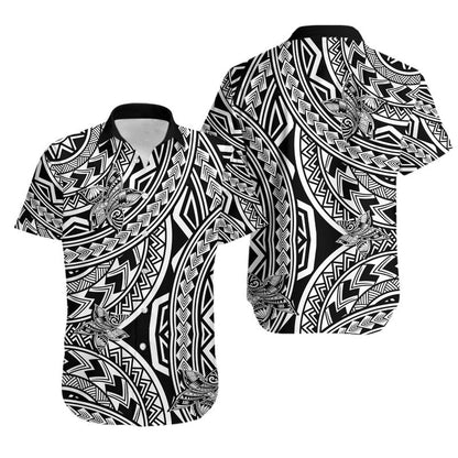 Matching Outfits For Couples Polynesia Combo Dress and Hawaiian Shirt Tattoo Plumeria Black