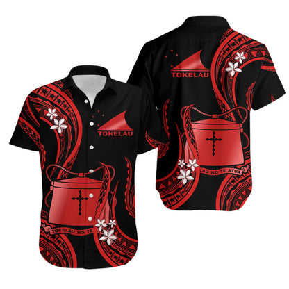 Matching Outfits For Couples Tokelau Combo Dress and Hawaiian Shirt Tokelauan Tatau With Badge Red