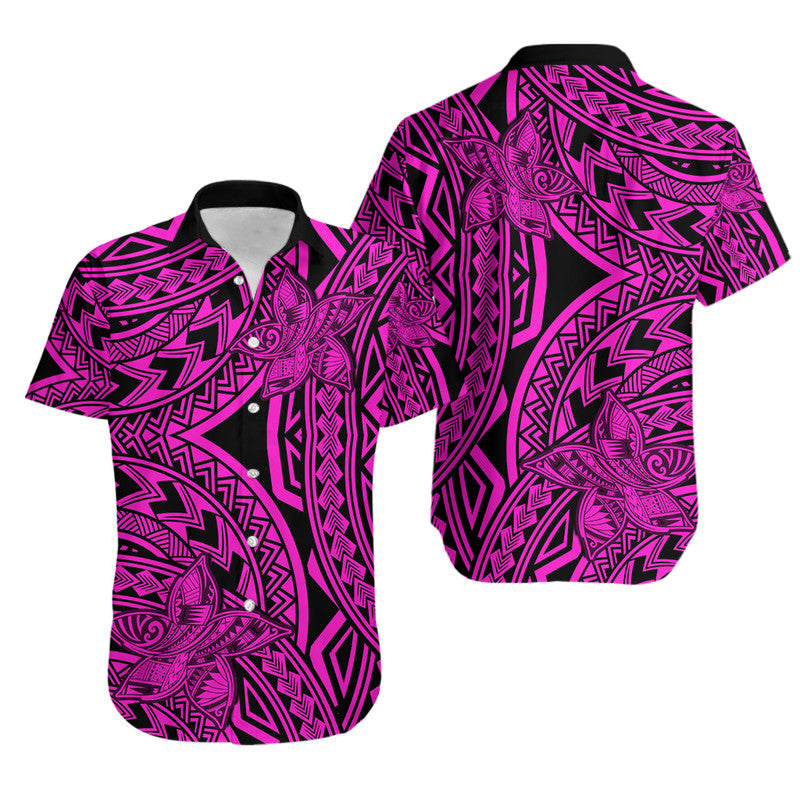 Matching Outfits For Couples Polynesia Combo Dress and Hawaiian Shirt Tattoo Plumeria Pink
