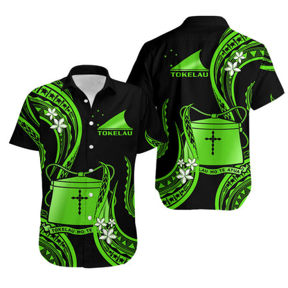 Matching Outfits For Couples Tokelau Combo Dress and Hawaiian Shirt Tokelauan Tatau With Badge Green