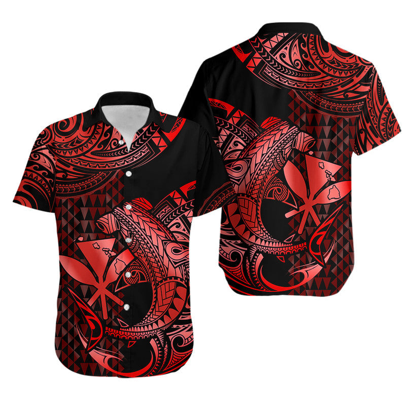 Hawaii Hammerhead Shark Hawaiian Shirt Polynesian Kakau With Kanaka Red