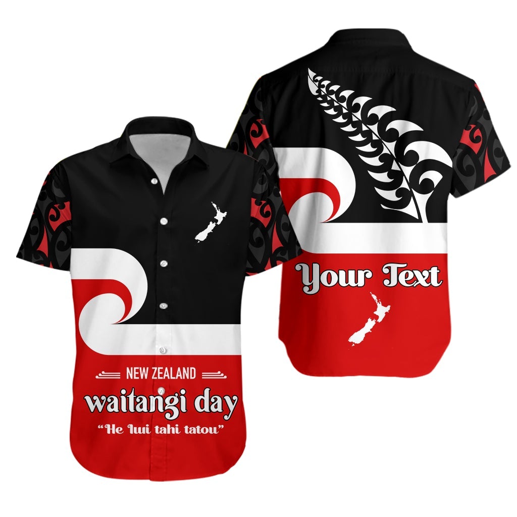 Custom Personalised Waitangi Day Hawaiian Shirt Maori Fern and Tino Rangatiratanga Flag