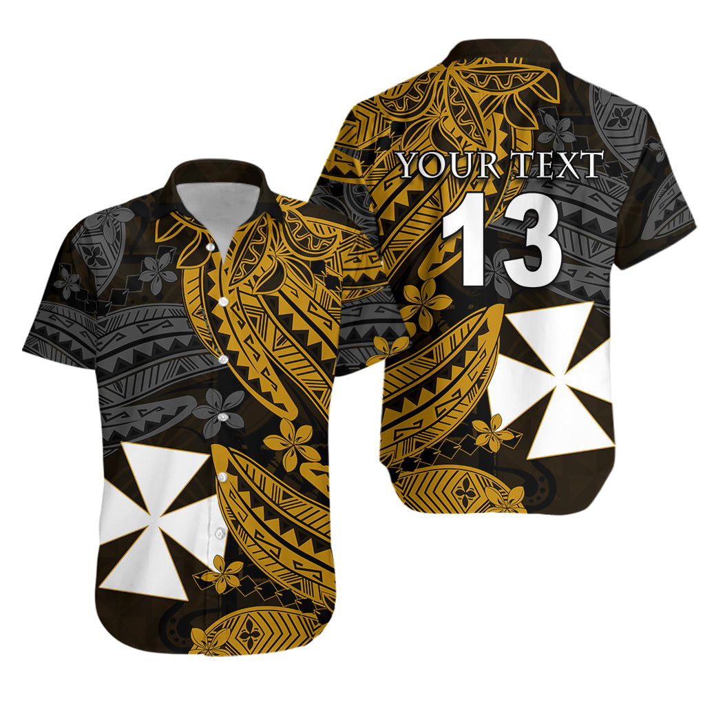 Custom Text and Number Wallis and Futuna Hawaiian Shirt Enjoy Polynesian Flowers Version Gold