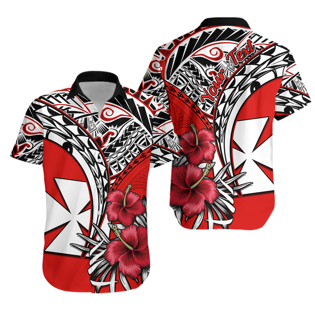 Custom Personalised Wallis et Futuna Hawaiian Shirt Polynesian Pattern and Hibiscus Flowers Version Red