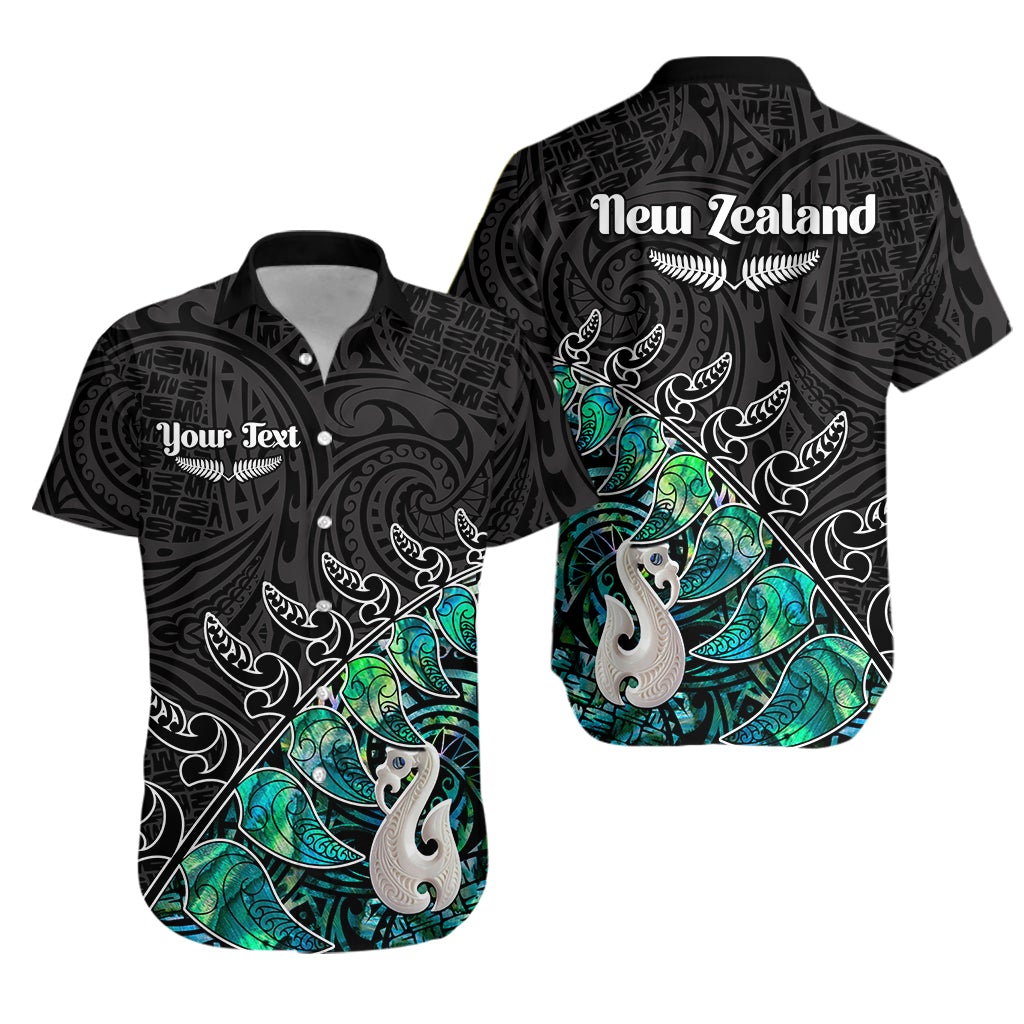 Custom Personalised New Zealand Maori Hawaiian Shirt Fern and Manaia Version Black