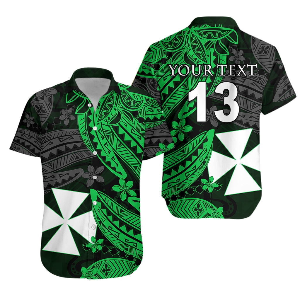 Custom Text and Number Wallis and Futuna Hawaiian Shirt Enjoy Polynesian Flowers Version Green