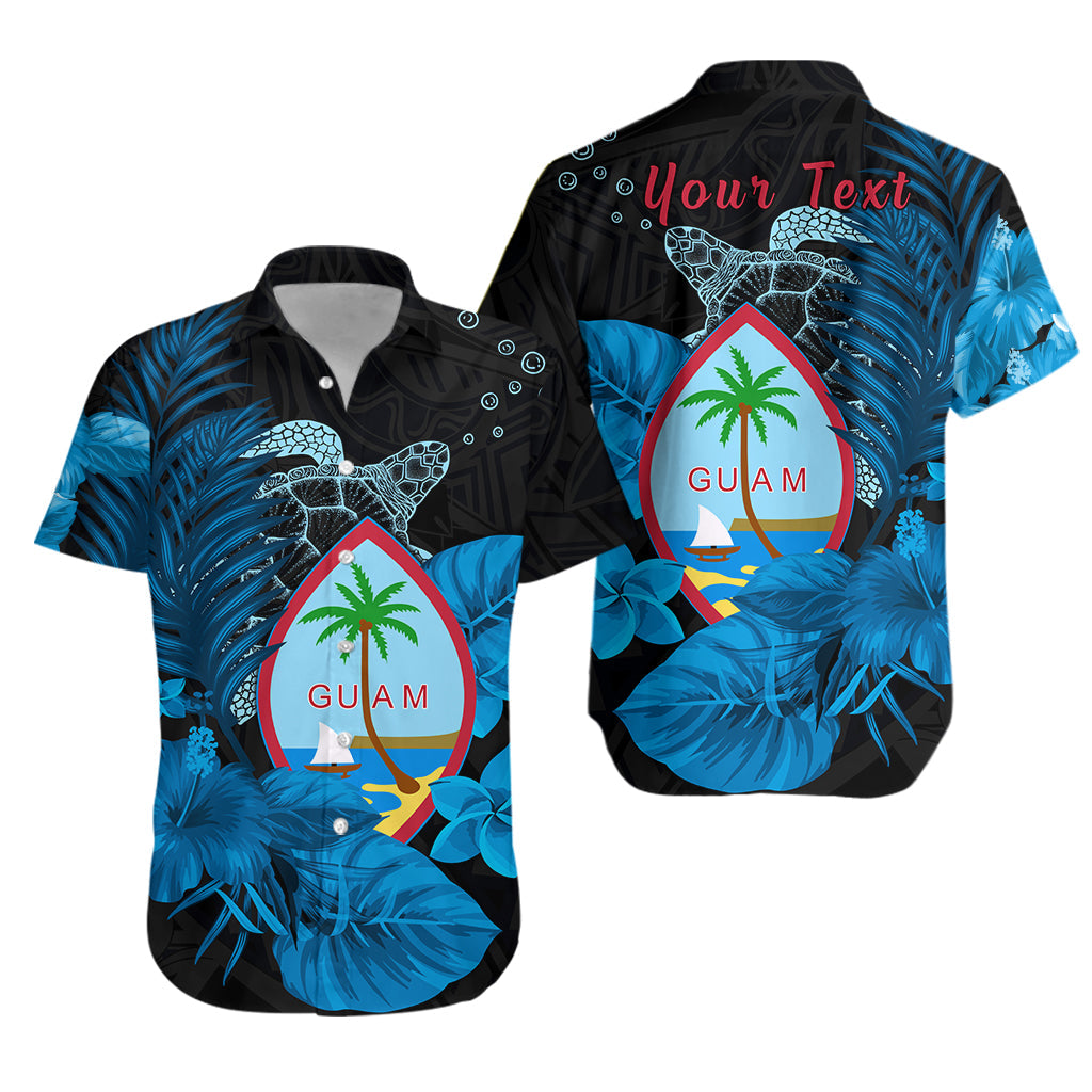 Custom Personalised Guam Seal Hawaiian Shirt Polynesian Turtle with Flowers Version Blue
