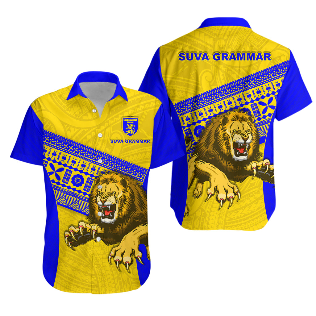 Suva Grammar Fashion Hawaiian Shirt Fiji School Version Lion Blue