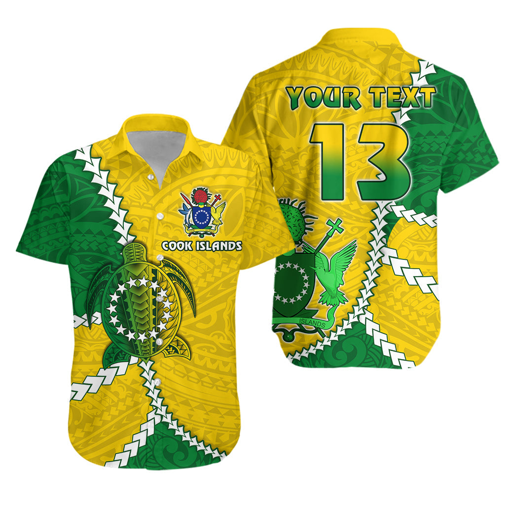 Custom Personalised Text and Number Cook Islands Rugby Hawaiian Shirt Polynesian Turtle