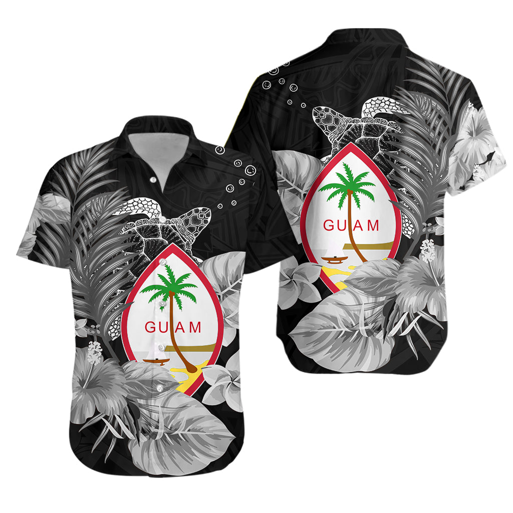 Guam Seal Hawaiian Shirt Polynesian Turtle with Flowers Version White