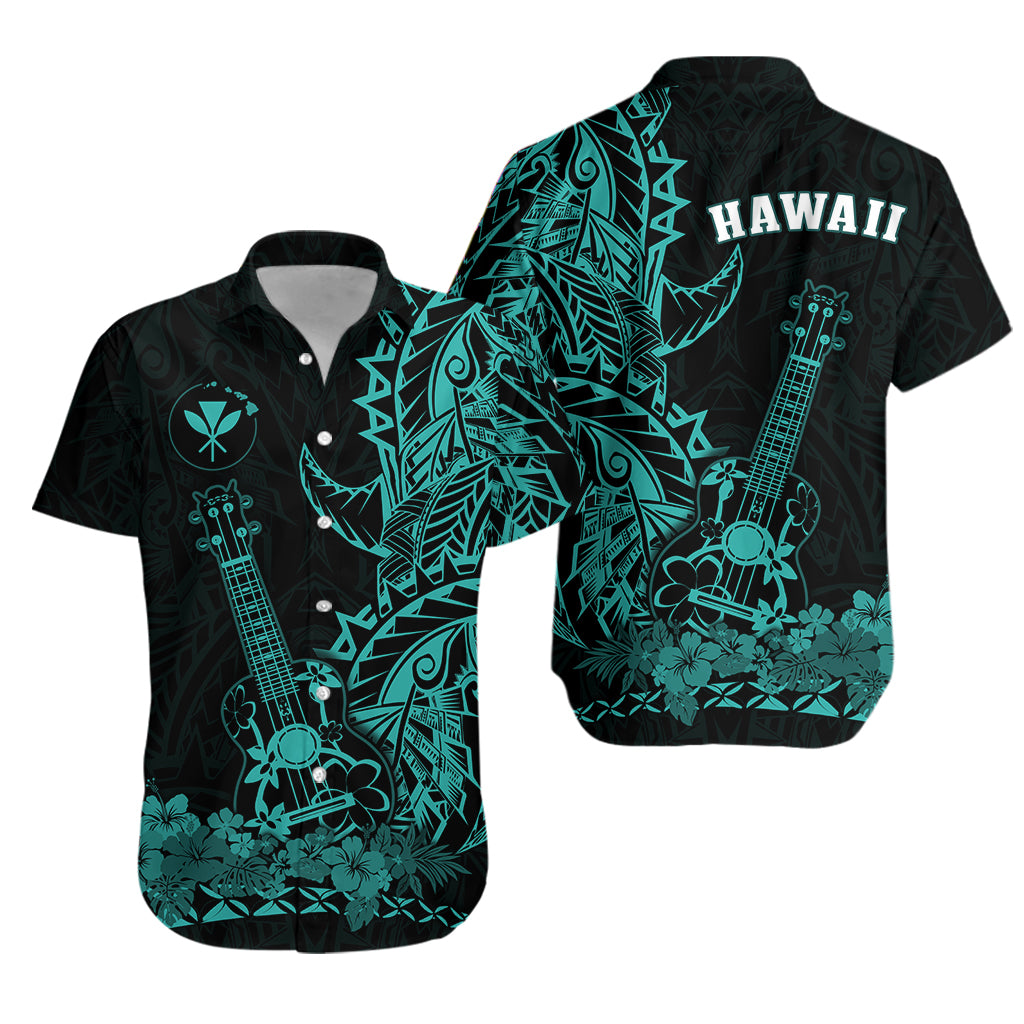 Hawaii Polynesian Hawaiian Shirt Ukulele Turquoise