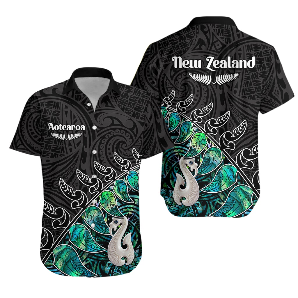 New Zealand Maori Hawaiian Shirt Fern and Manaia Version Black