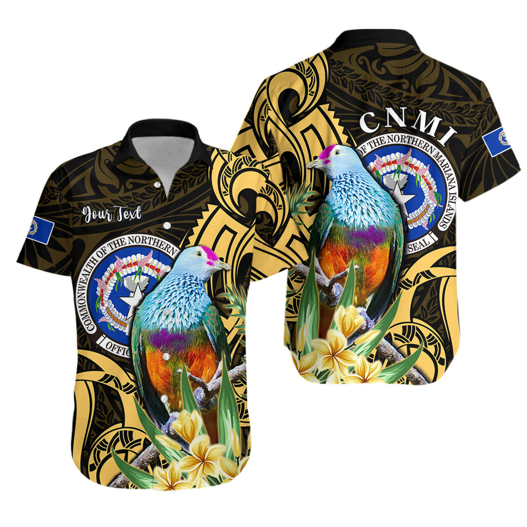 Custom Personalised Northern Mariana Islands Hawaiian Shirt Mariana Fruit Dove Mix Frangipani Flowers Gold