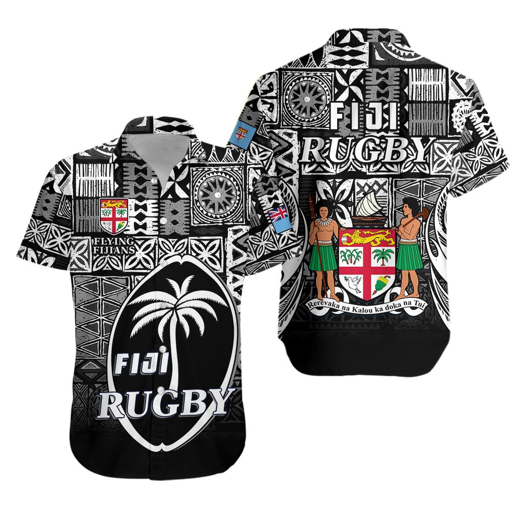 Fiji Rugby Hawaiian Shirt Flying Fijians Black Tapa Pattern