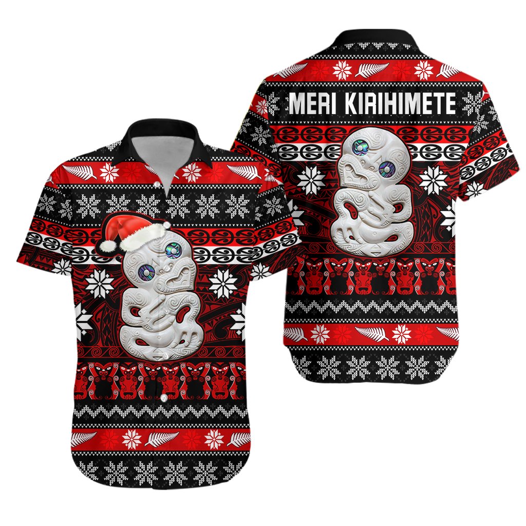 New Zealand Hei Tiki Christmas Hawaiian Shirt Maori Meri Kirihimete