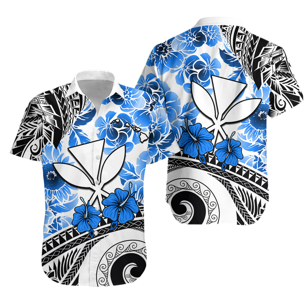 Hawaii Hawaiian Shirt Polynesian and Blue Hibiscus