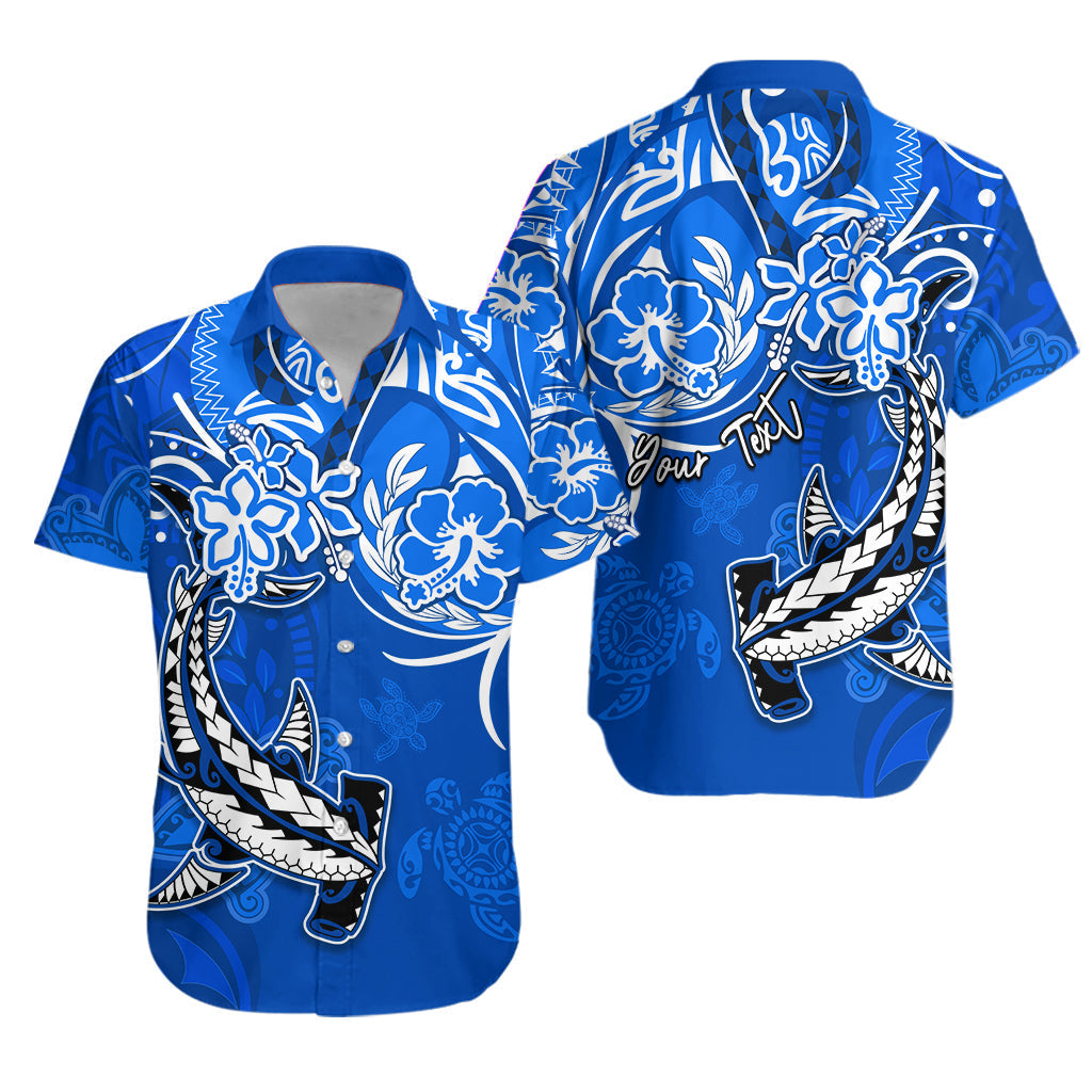Custom Personalised Hawaii Hawaiian Shirt Polynesia Blue Sea Turtle Honu and Hammerhead Shark