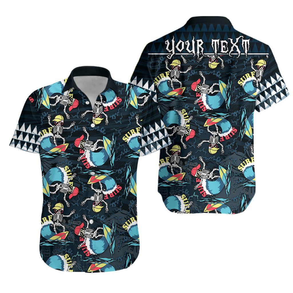 Custom Personalised Hawaii Skeleton Surf Hawaiian Shirt Halloween Hawaiian Tribal