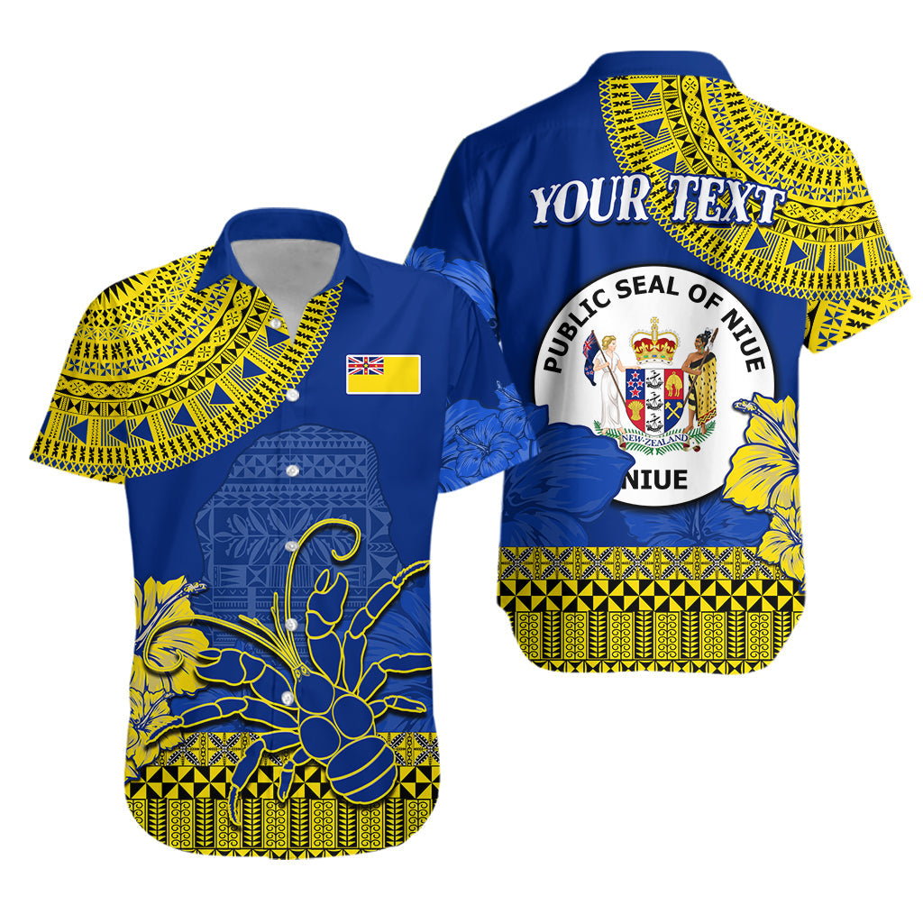 Custom Personalised Niue Hiapo Hawaiian Shirt Rock of Polynesia Tapa Niuean Crab Happy Day