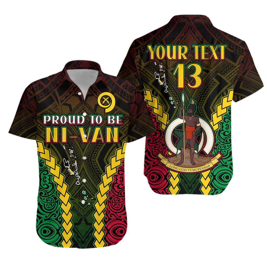 Custom Text and Number Vanuatu Indigenous Hawaiian Shirt Proud To Be Ni - Vanuatu Polynesian Pattern