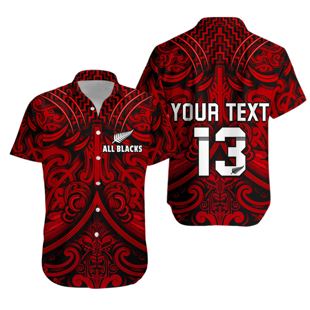 Custom Text and Number New Zealand Silver Fern Rugby Hawaiian Shirt All Black Red NZ Maori Pattern