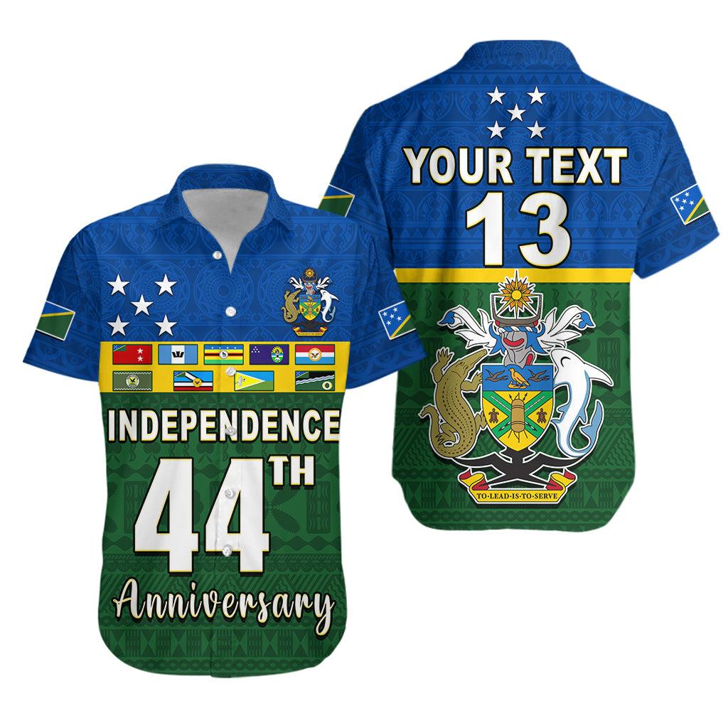 Custom Text and Number Solomon Islands National Day Hawaiian Shirt Independence Day Tapa Pattern
