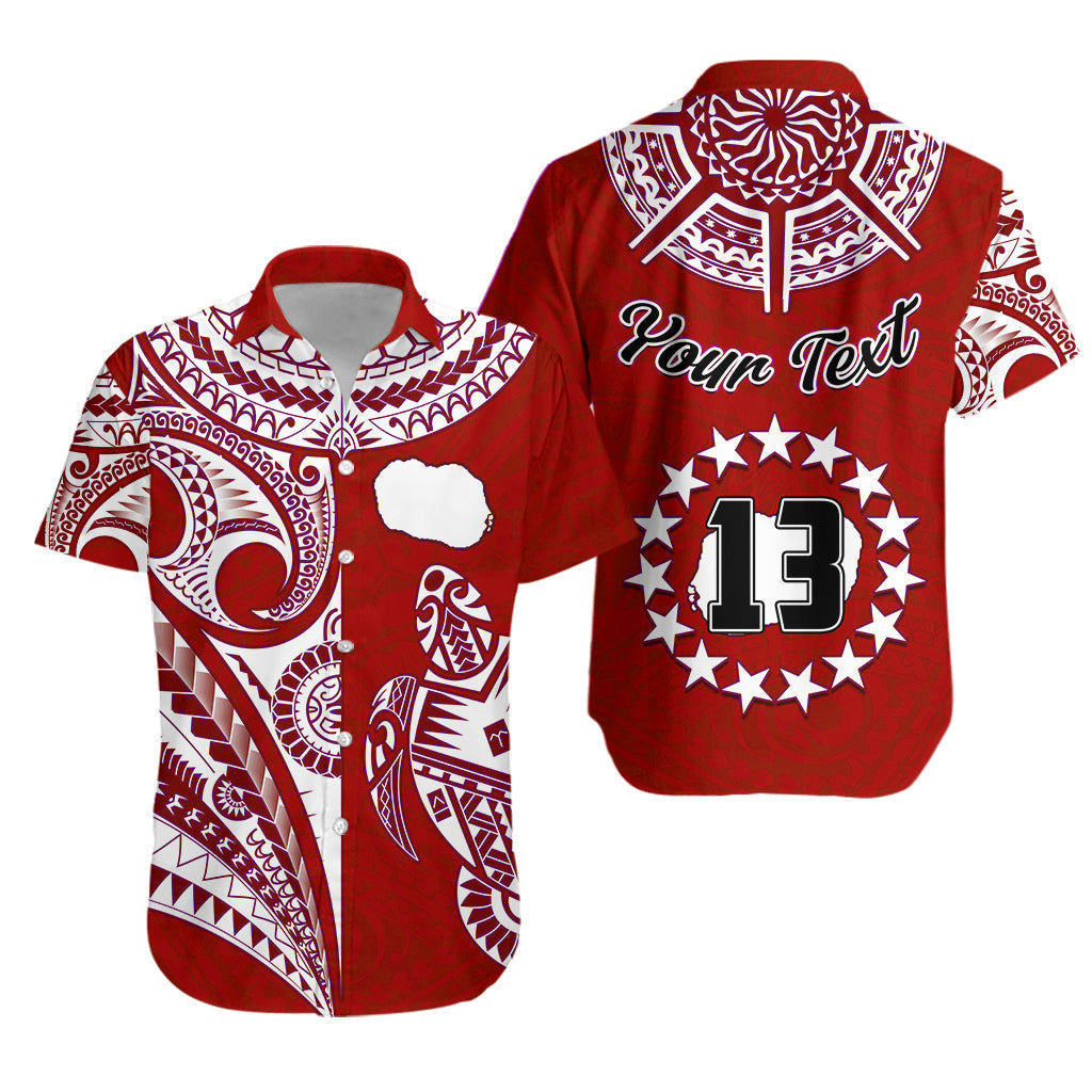 Custom Text and Number Rarotonga Cook Islands Hawaiian Shirt Turtle and Map Style Red