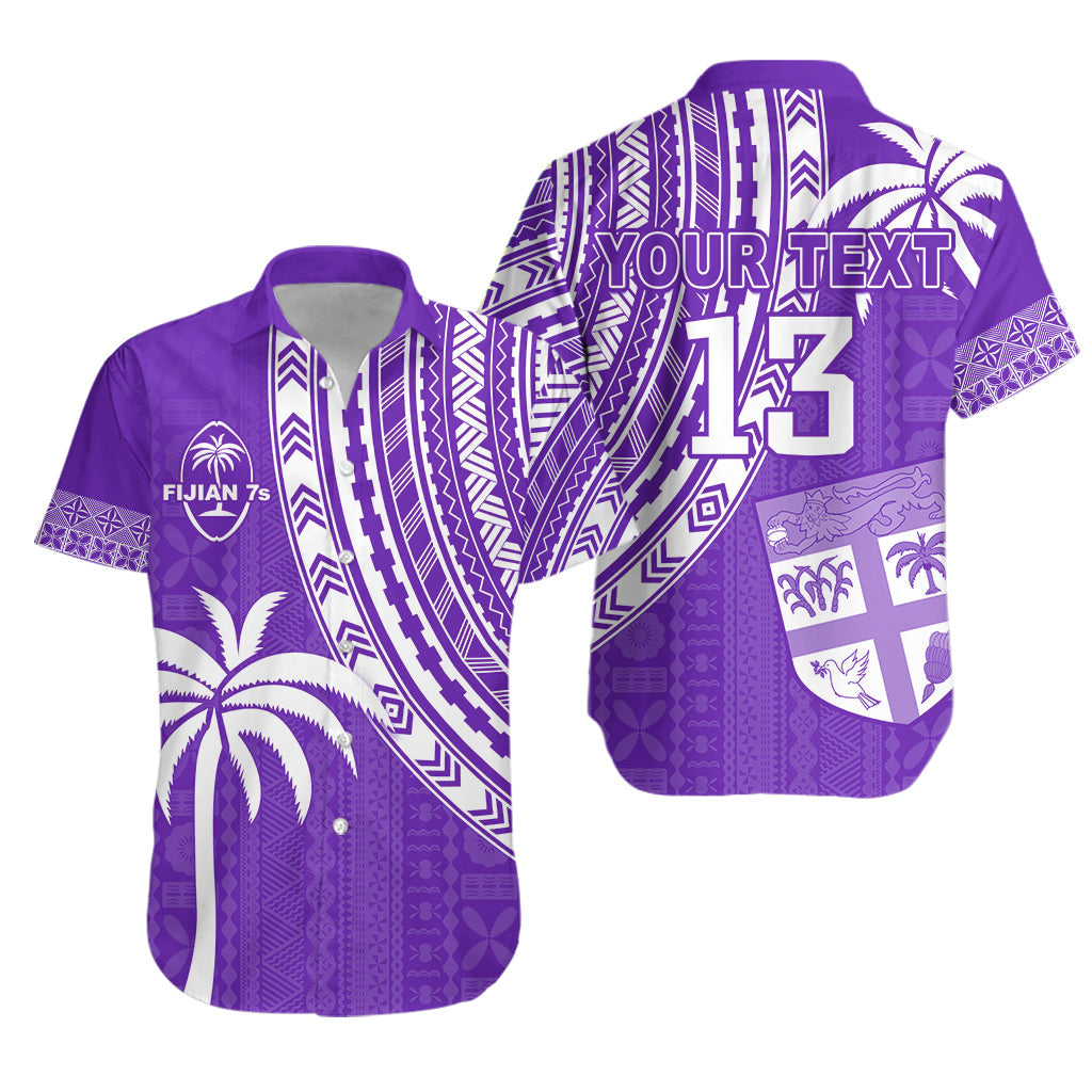 Custom Text and Number Fiji Rugby Sevens Hawaiian Shirt Fijian 7s Tapa Polynesian Purple