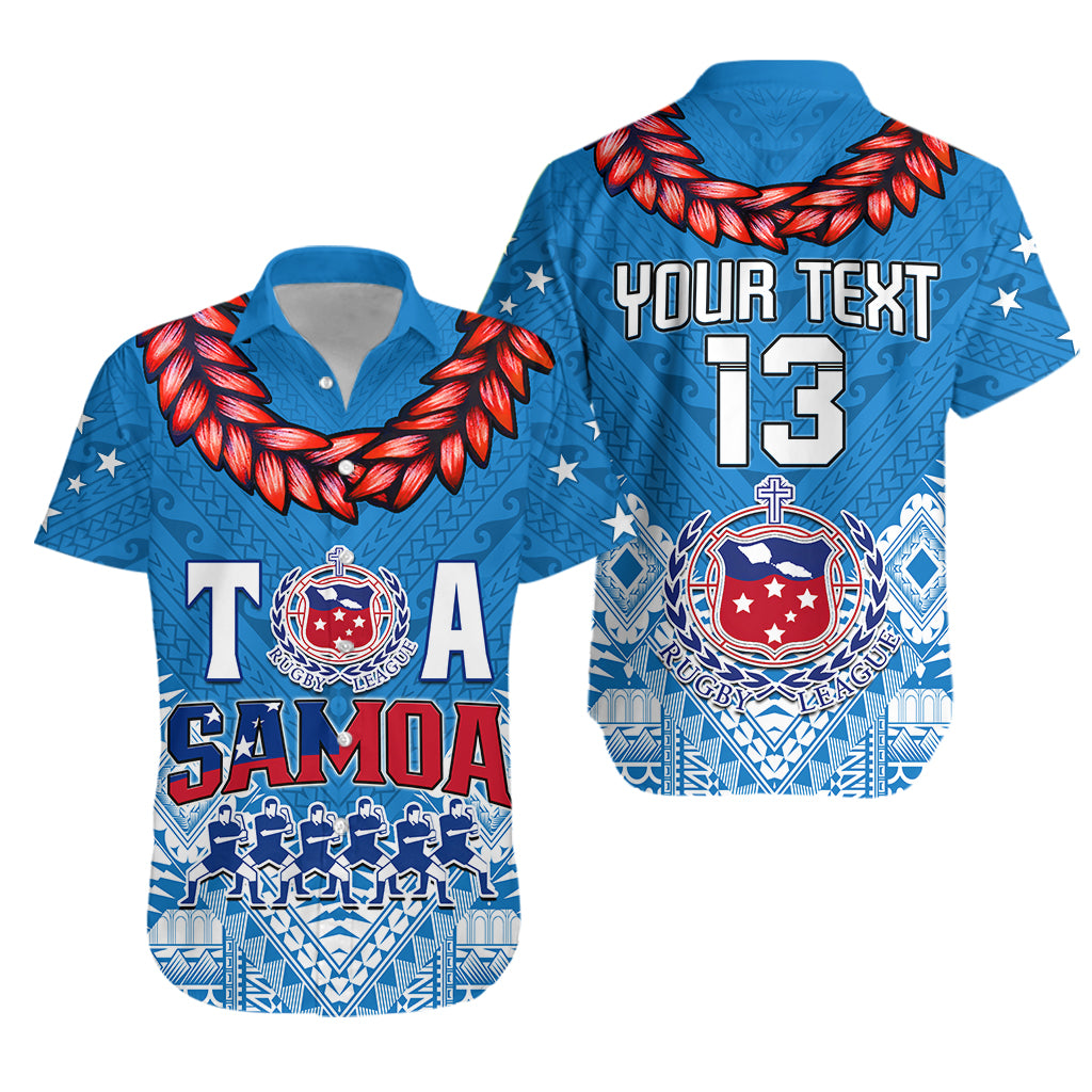 Custom Personalise Text and Number Toa Samoa Rugby Hawaiian Shirt Manu Siva Tau Style Ulafala