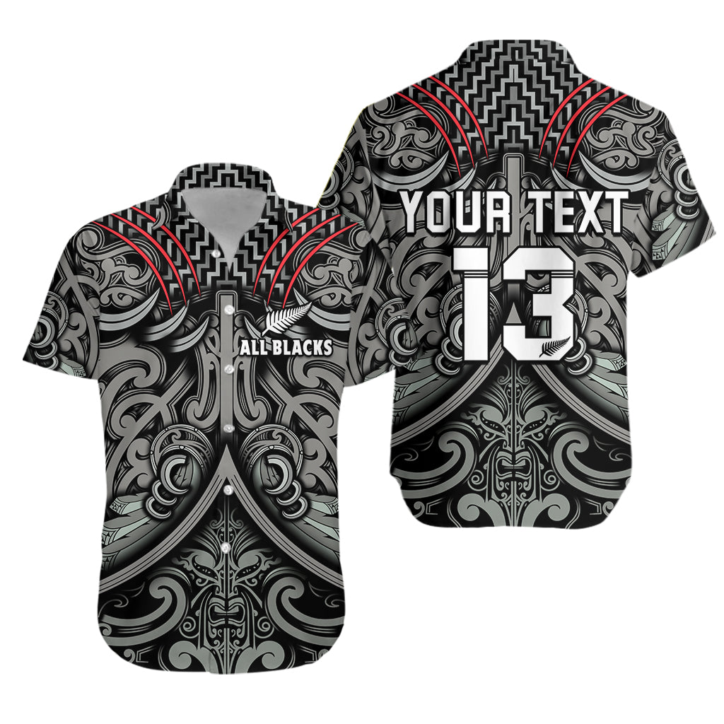Custom Text and Number New Zealand Silver Fern Rugby Hawaiian Shirt All Black NZ Maori Pattern