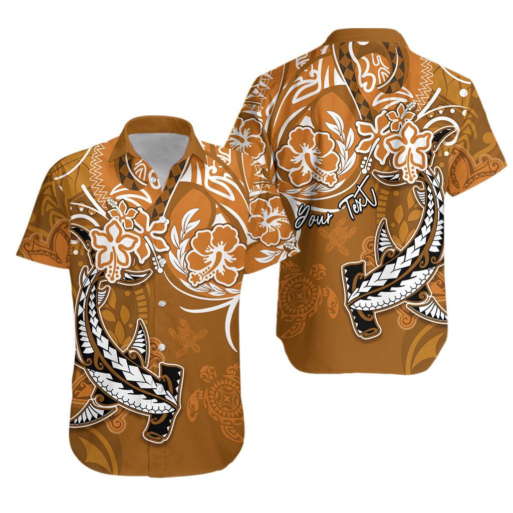 Custom Personalised Hawaii Hawaiian Shirt Polynesia Gold Sea Turtle Honu and Hammerhead Shark