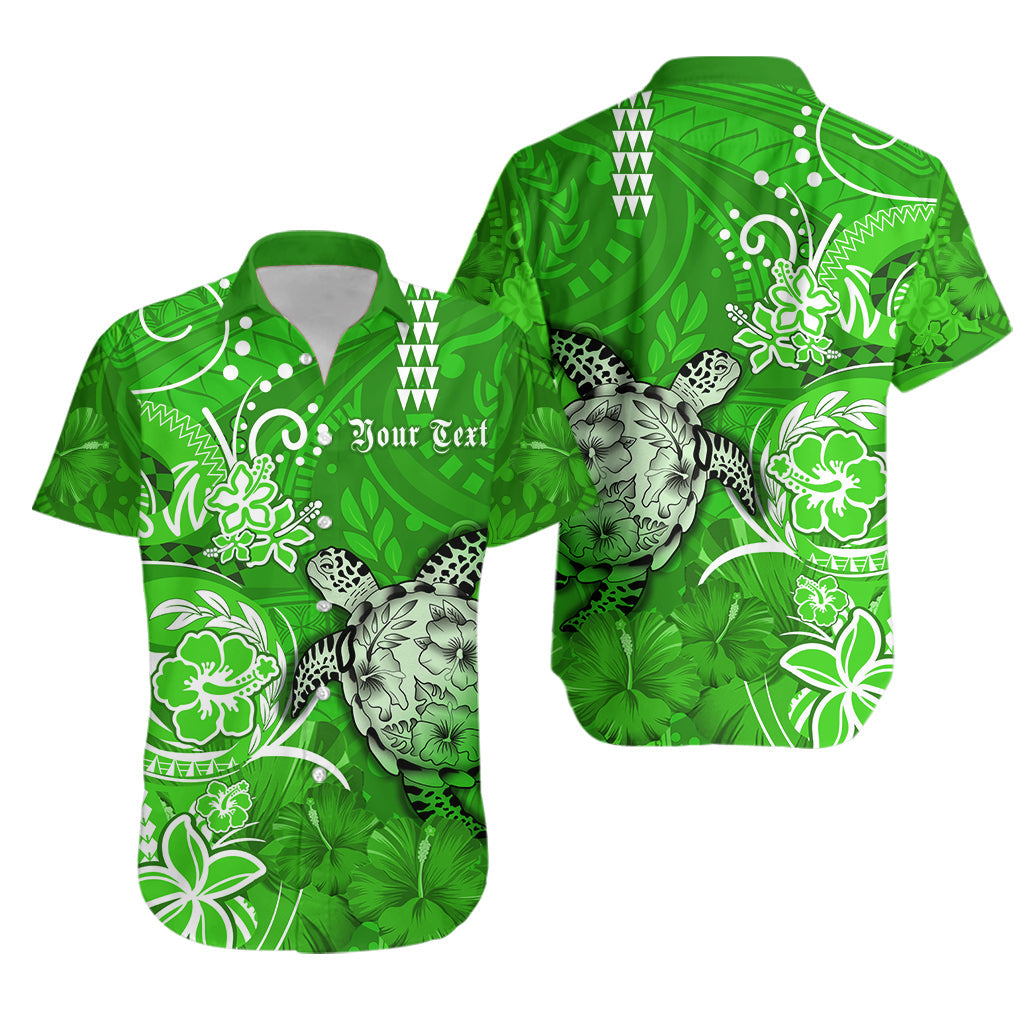 Custom Personalised Hawaii Hawaiian Shirt Polynesia Green Sea Turtle Honu and Hibiscus