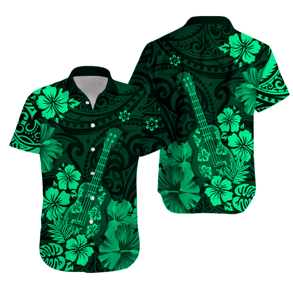 Hawaii Hawaiian Shirt Polynesia Green Ukulele Flowers