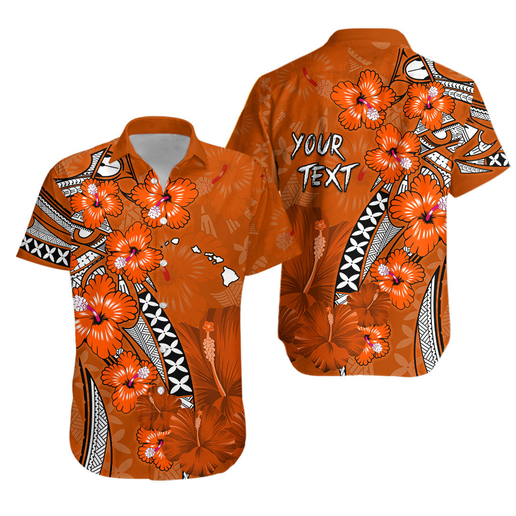 Custom Personalised Hawaii Hawaiian Shirt Polynesia Orange Hibiscus and Map Mystical