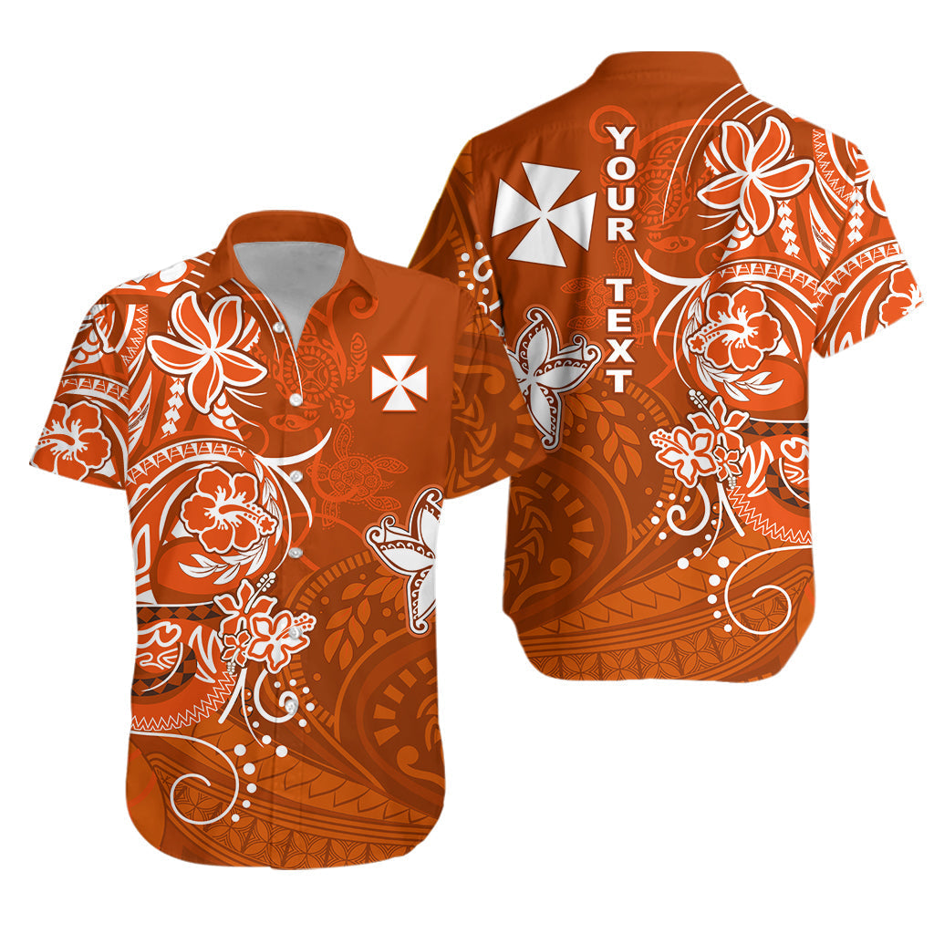 Custom Personalised Wallis et Futuna Hawaiian Shirt Polynesia Orange Sea Turtle and Flowers