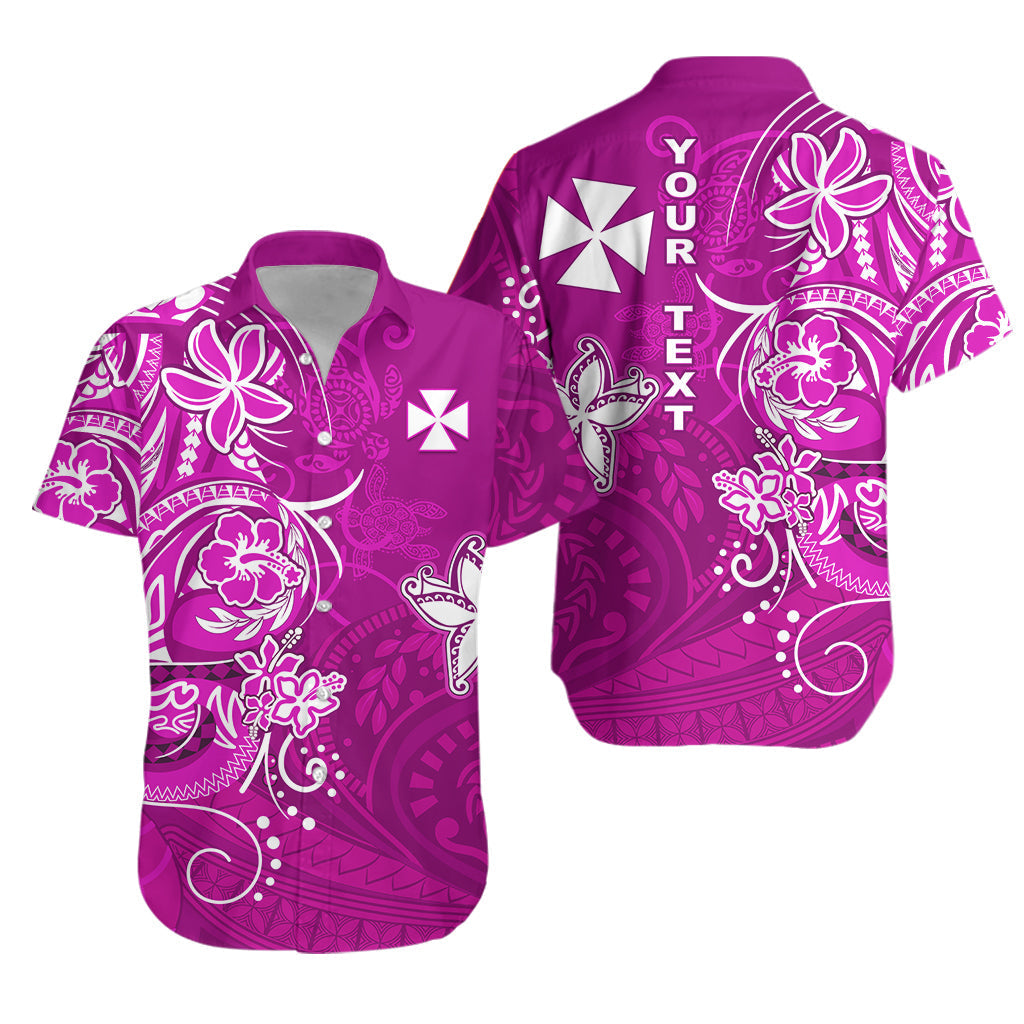 Custom Personalised Wallis et Futuna Hawaiian Shirt Polynesia Pink Sea Turtle and Flowers