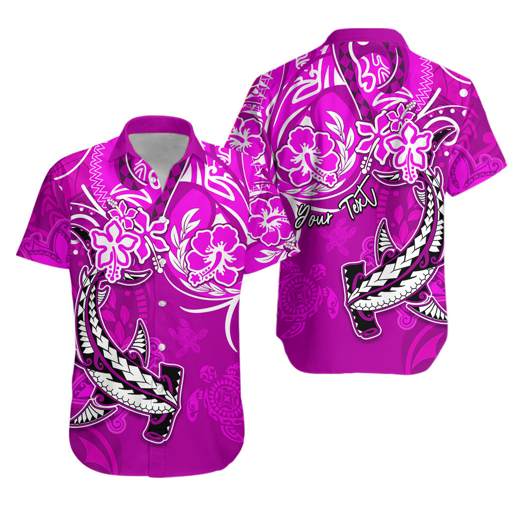 Custom Personalised Hawaii Hawaiian Shirt Polynesia Pink Sea Turtle Honu and Hammerhead Shark