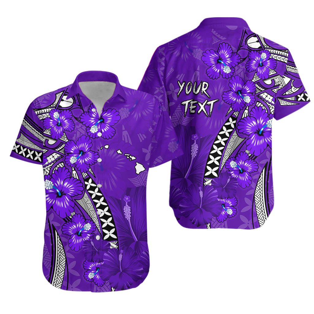 Custom Personalised Hawaii Hawaiian Shirt Polynesia Purple Hibiscus and Map Mystical