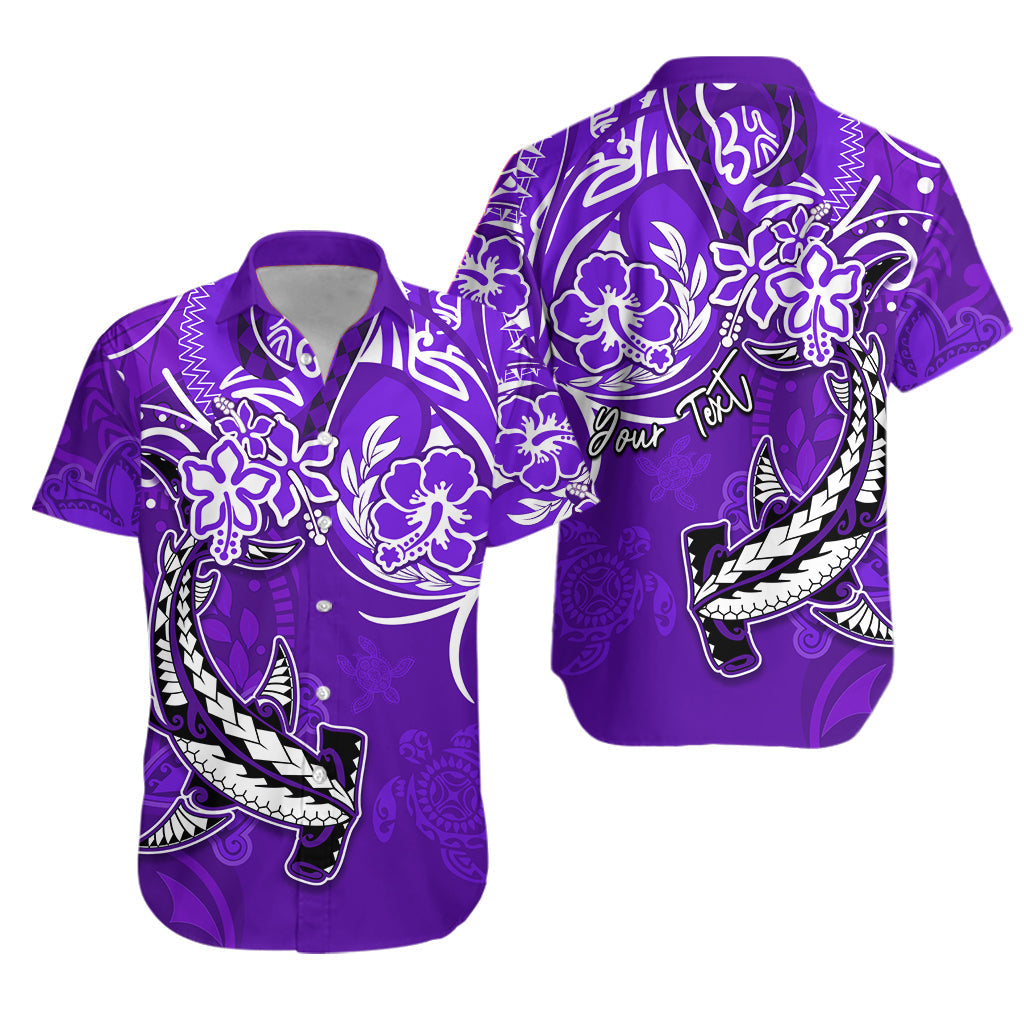 Custom Personalised Hawaii Hawaiian Shirt Polynesia Purple Sea Turtle Honu and Hammerhead Shark