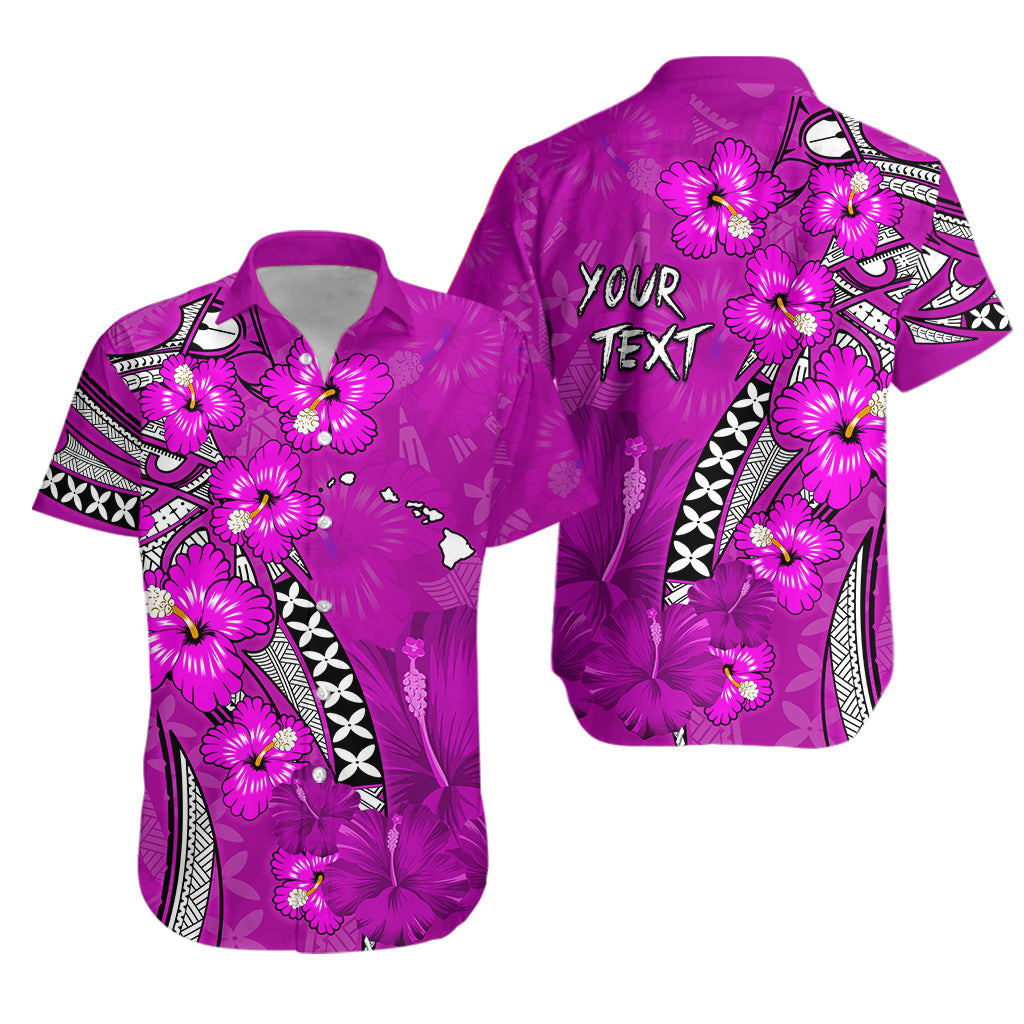 Custom Personalised Hawaii Hawaiian Shirt Polynesia Pink Hibiscus and Map Mystical