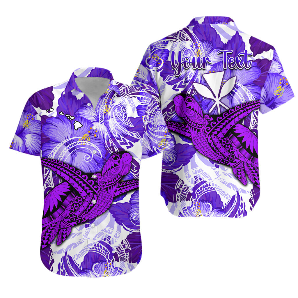 Custom Personalised Hawaii Hawaiian Shirt Purple Polynesian Turtle and Hibiscus